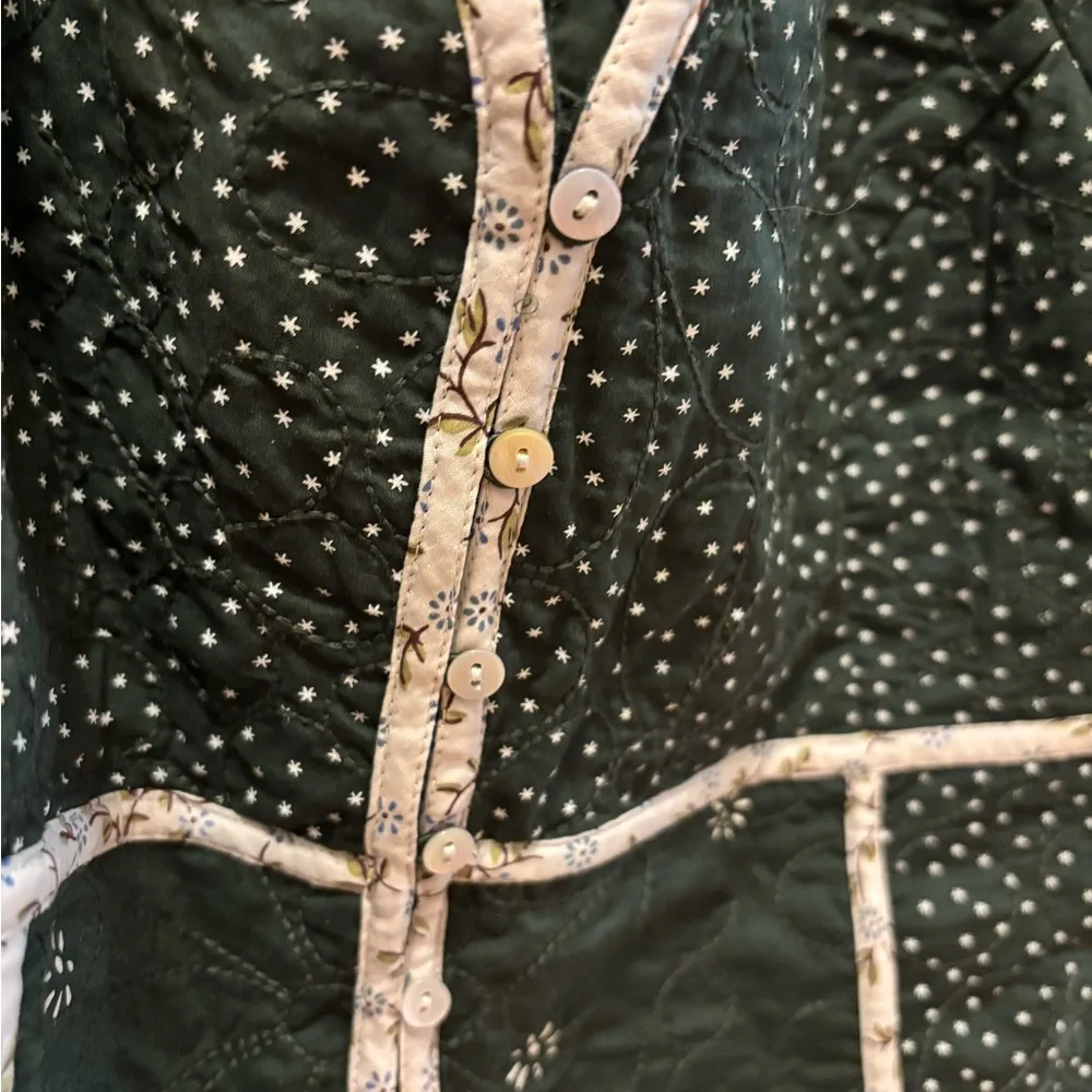 Madewell Dark Green Puff Sleeve Embroidered Peplum Blouse